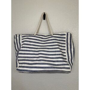 DSW Navy White‎ Stripe Large Beach Tote Bag Rope Handles
